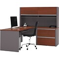 Bestar® Connexion Collection 71W L-Shaped Desk with Oversize Pedestal and Hutch, Bordeaux and Slate (93867-39)