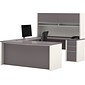 Bestar® Connexion Collection 46"W U-Shaped Desk with Pedestal and Hutch, Sandstone and Slate (93879-59)