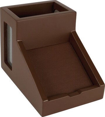 Victor Technology Wood Desk Accessories Pencil Cup/Note Holder, Mocha Brown, 4 1/2"H X 6 1/4"W X 4"D