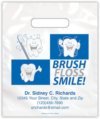 Medical Arts Press® Dental Personalized 2-Color Supply Bags; 7-1/2x9, Brush/Floss/Smile!, 100 Bags,