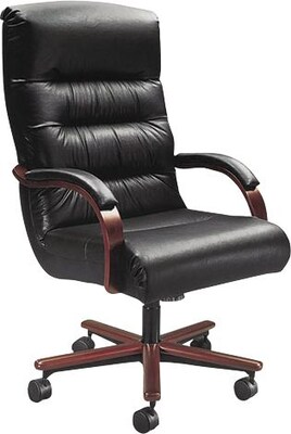 La-Z-Boy Horizon Collection High-Back Executive Chair; Black Leather, Cherry Frame