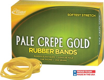 Alliance® Pale Crepe Gold 19 Rubber Band, 3-1/2" x 1/16", 1890/Box