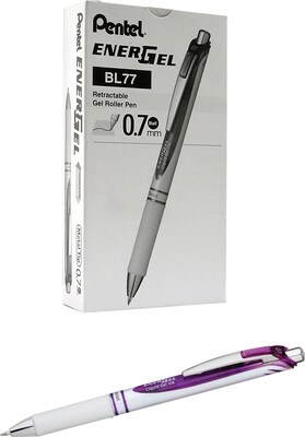 Pentel EnerGel Pearl Deluxe RTX Retractable Liquid Gel Pen, Medium Point, Purple Ink, Dozen (BL77PW-
