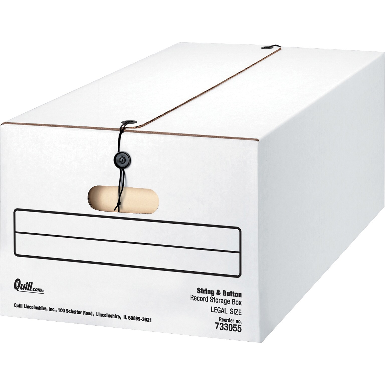 Quill Brand® 35% Recycled Corrugated File Storage Boxes, String & Button, Legal Size, White, 12/Carton (33055)