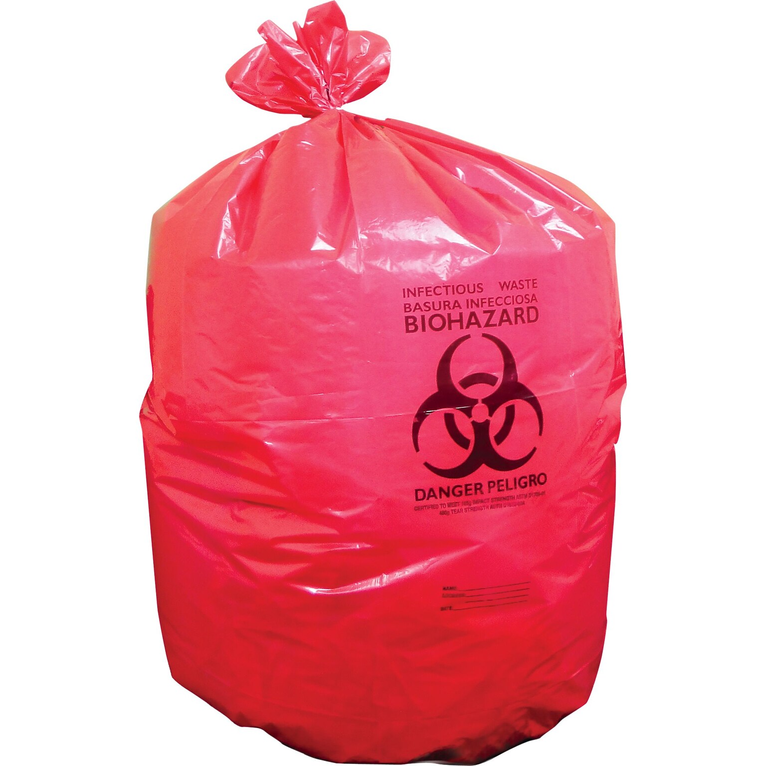 Heritage Healthcare 40-45 Gallon Printed Bags/Liners, 40 x 46, Low Density, 3 Mil, Red, Pack of 75 (A8046ZR)