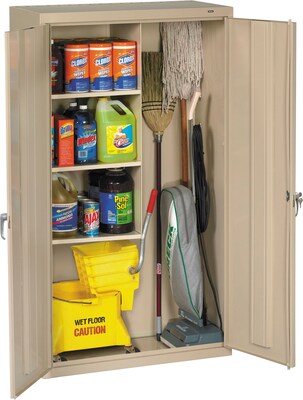 Tennsco® Janitorial Supply Cabinet, Putty, 64Hx36Wx18"D