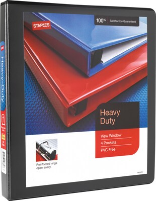 Staples® Heavy Duty 1" 3 Ring View Binder with D-Rings, Black, 12/Pack (24664CT)