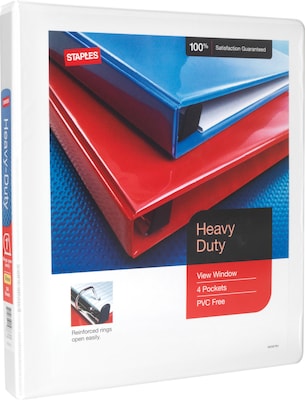Staples® Heavy Duty 1" 3 Ring View Binder with D-Rings, White, 12/Pack (24667CT)