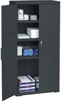 Iceberg® Officeworks® Polyethylene Storage Cabinet, Non-Assembled, 66Hx33Wx18D, Black
