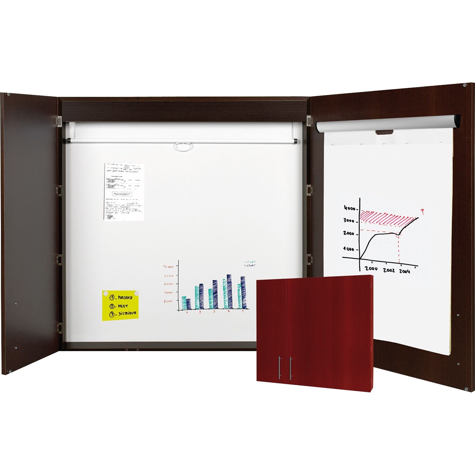 MasterVision Conference Cabinet, Ebony Frame/White Dry-Erase Surface, 48 x 48 Closed (CAB01010143)