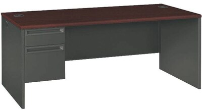 HON® 38000 Series Left Pedestal Desk 72W, Mahogany/Charcoal, 29 1/2H x 72W x 36D