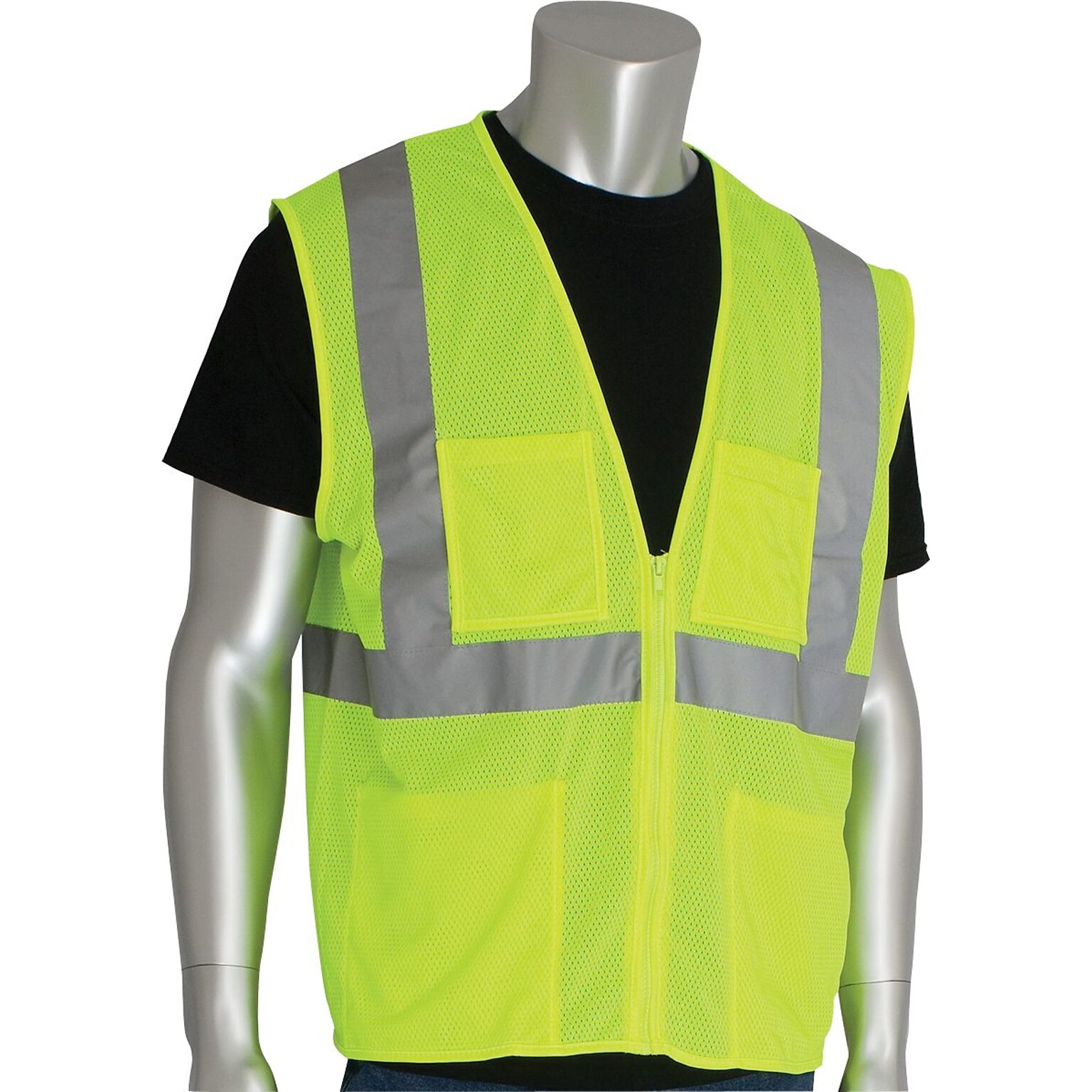 Protective Industrial Products High Visibility Sleeveless Safety Vest, ANSI Class R2, Lime Yellow, 4XL (302-MVGZ4PLY-4X)