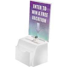 Azar Displays White Medium Molded Lottery Box with Pocket, Lock and Key (206777)