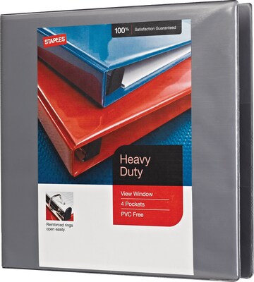 Staples® Heavy Duty 1-1/2 3 Ring View Binder with D-Rings, Gray (26342)