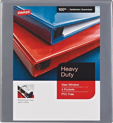 Staples® Heavy Duty 1/2 3 Ring View Binder with D-Rings, Gray (ST56327-CC)