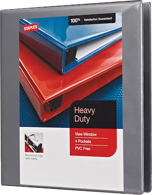 Staples® Heavy Duty 1 3 Ring View Binder with D-Rings, Gray (ST56329-CC)