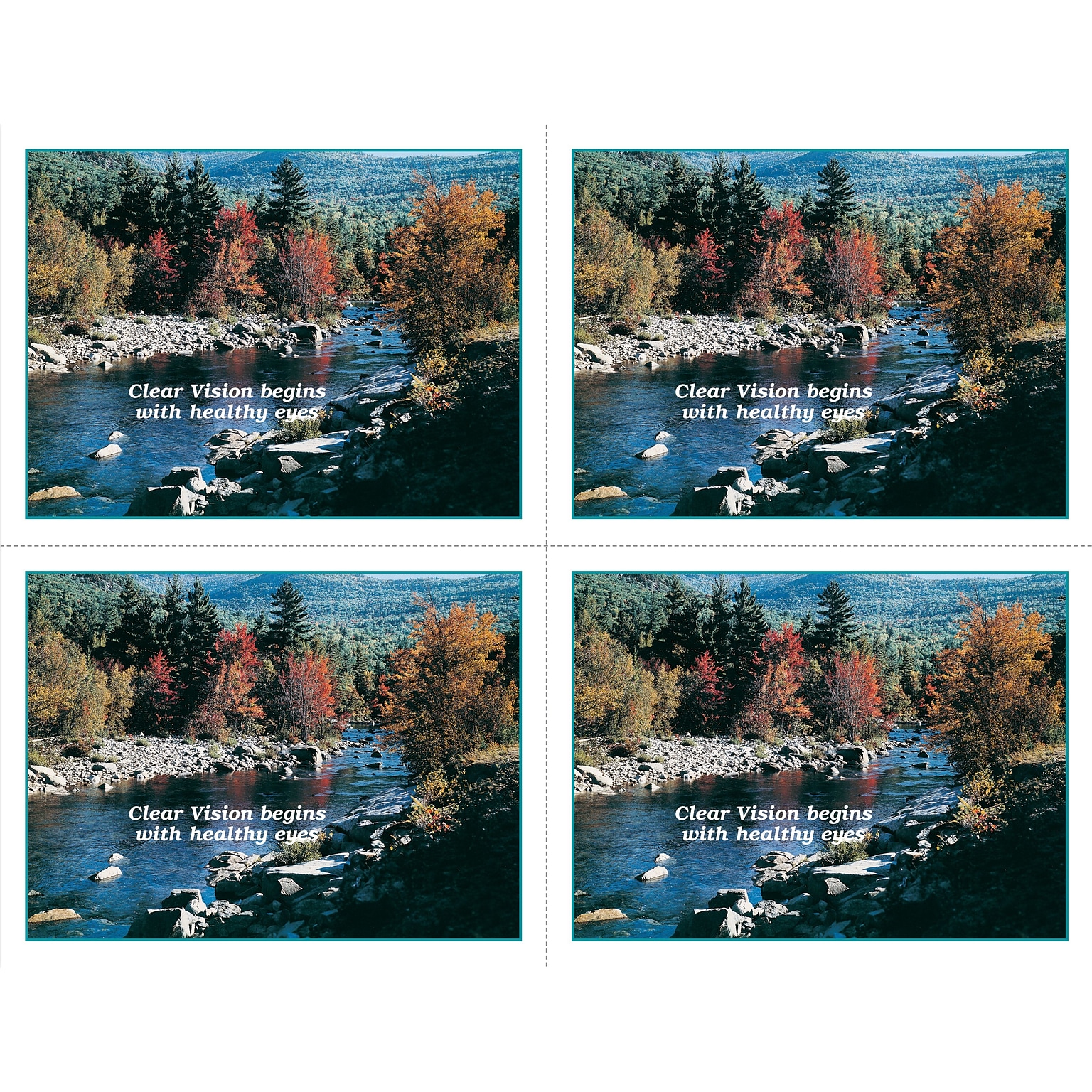 Scenic Postcards; for Laser Printer; Mountain Stream, Clear Vision begins with healthy Eyes, 100/Pk
