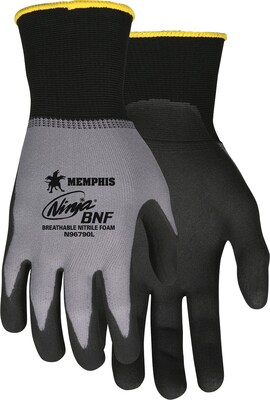Memphis Gloves® Ninja® Breathable Nitrile Foam Gloves, Black/Gray, Extra-Large, 12/Pairs