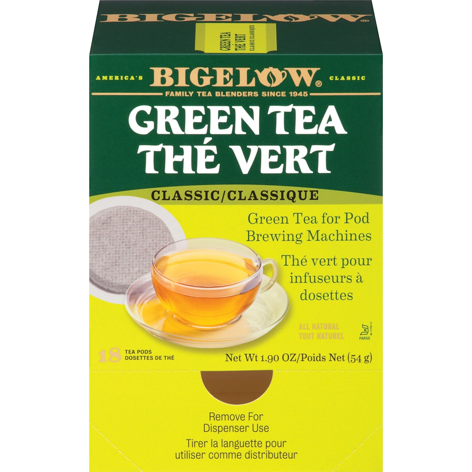 Bigelow Classic Green Tea, Pods, 18/Box (RCB07906)