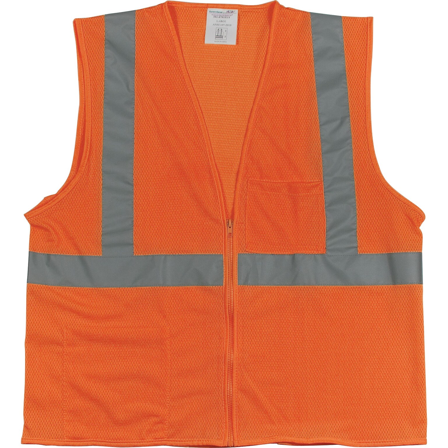 Protective Industrial Products High Visibility Sleeveless Safety Vest, ANSI Class R2, Orange, Large (302-0702Z-OR/L)
