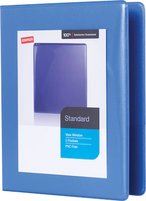 Staples® Standard 5-1/2 x 8-1/2 Mini View Binder with Round Rings, Periwinkle, 180 Sheet Capacity,