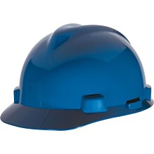 Mine Safety Appliances V-Gard Polyethylene 4-Point Ratchet Suspension Short Brim Safety Helmet, Blue