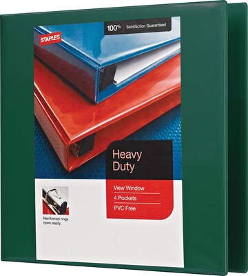 Staples® Heavy Duty 3 3 Ring View Binder with D-Rings, Dark Green (ST56312-CC)