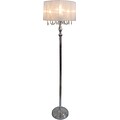 Elegant Designs Sheer White Shade Floor Incandescent Lamp With Hanging Crystals, Chrome