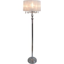 Elegant Designs Sheer White Shade Floor Incandescent Lamp With Hanging Crystals, Chrome