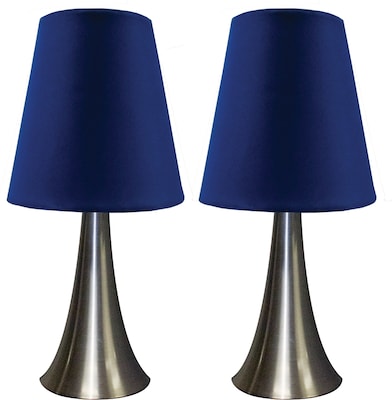 Simple Designs Two Pack Mini Touch Table Lamp Set With Blue Shade
