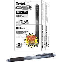 Pentel® EnerGel-X™ Retractable Roller Gel Pens, Fine Point, Black Barrel with Black Ink, 24/Pack (BL
