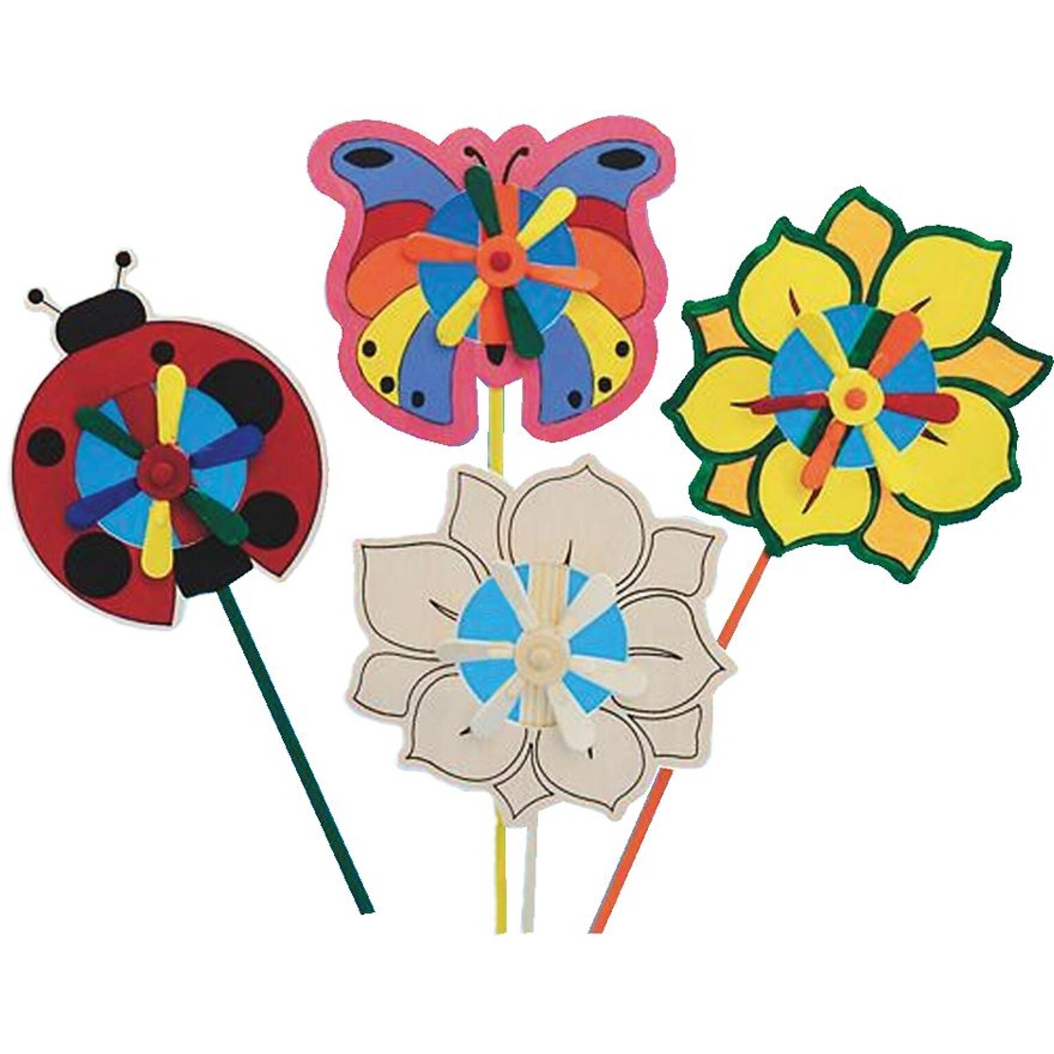 Craft Express Butterfly, Flower and Ladybug Pinwheels Craft Kit, 12/Pack (CE4009)