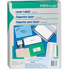 Avery PRES-a-ply White Labels, 2 x 4 , Permanent-Adhesive, 10-up, 2500 Labels,