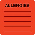 Allergy Warning Medical Labels, Allergies, Fluorescent Red, 2x2, 500 Labels