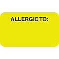 Allergy Warning Medical Labels, Allergic To:, Fluorescent Chartreuse, 7/8x1-1/2, 500 Labels
