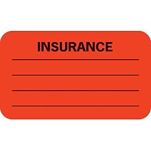 Medical Arts Press® Insurance Chart File Medical Labels, Insurance/Lines, Fluorescent Red, 7/8x1-1/2