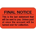 Medical Arts Press® Collection & Notice Collection Labels, Final Notice/Last Statement, Fl Red, 7/8x