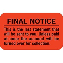 Medical Arts Press® Collection & Notice Collection Labels, Final Notice/Last Statement, Fl Red, 7/8x