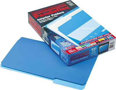 Pendaflex Interior File Folders, 1/3 Cut Top Tab, Legal, Blue, 100/Box