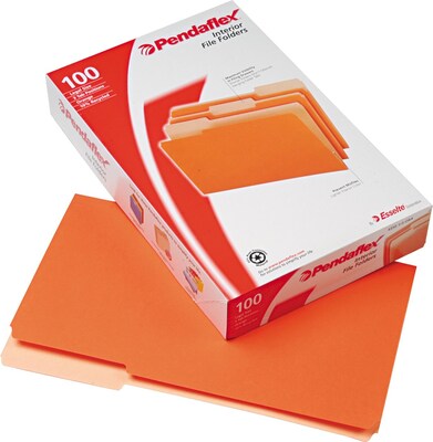 Pendaflex Interior File Folders, 1/3 Cut Top Tab, Legal, Orange, 100/Box