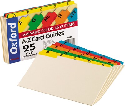 Oxford Laminated Tab Alpha Index Card Guides, 5 x 8, Manila, 25/Set (OFX05827)