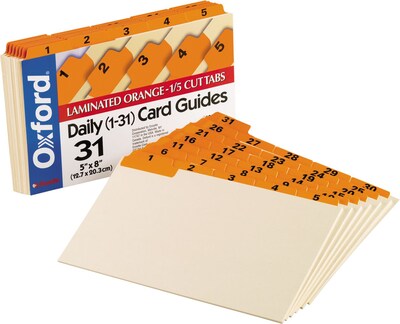 Oxford Laminated Tab Daily Index Card Guides, 5 x 8, Manila, 31/Set (OXF05832)