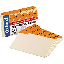 Oxford Laminated Tab Daily Index Card Guides, 5 x 8, Manila, 31/Set (OXF05832)