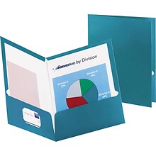 Oxford Two-Pocket Laminated Folder, 100-Sheet Capacity, Metallic Teal, 25/Box
