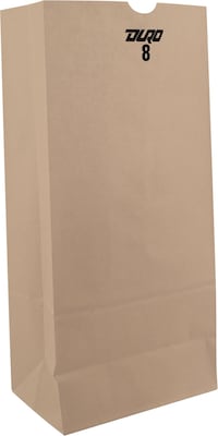 Duro Kraft Paper Bags, 6 1/8 x 4 1/6 x 12 7/16, White, 500/Ct