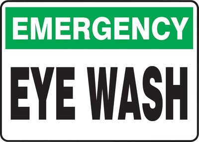 Accuform Safety Sign, EMERGENCY EYE WASH, 10 x 14, Plastic (MFSD913VP)