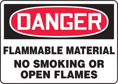 Accuform Safety Sign, DANGER FLAMMABLE MATERIAL NO SMOKING OR OPEN FLAMES, 7 x 10, Plastic (MSMK25