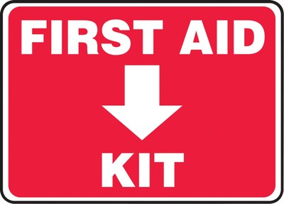 Accuform Signs® Safety Sign, First Aid Kit, 10 X 14, Adhesive Vinyl, Ea