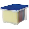 Storex Storage File Tote with Comfort Grips, Clear/Blue (61508U01C)