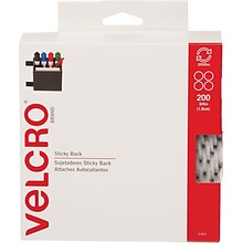 Velcro® Brand Sticky Back Round Dots 3/4 Hook & Loop Fastener, White, 200/Pk (VEL153)